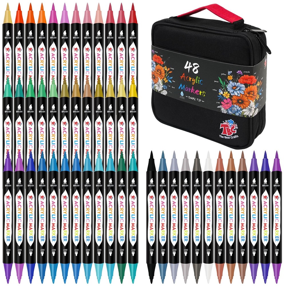 48 Colors Dual Tip Acrylic Paint Markers, Double zipper design Topgrade Canva…