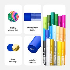 Acrylic Paint Pens 24 Dual Tip Markers with 2 Mirror Chrome Marker Gold & Sil…