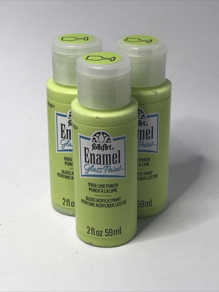 New Lot Of 3 Plaid 11950 FolkArt Enamel Glass Paint 2oz – Lime Punch