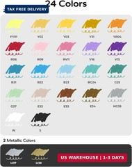 JusArt 24 Colors Dual Tip Acrylic Paint Pens Markers, Brush and Fine Tip, Premiu
