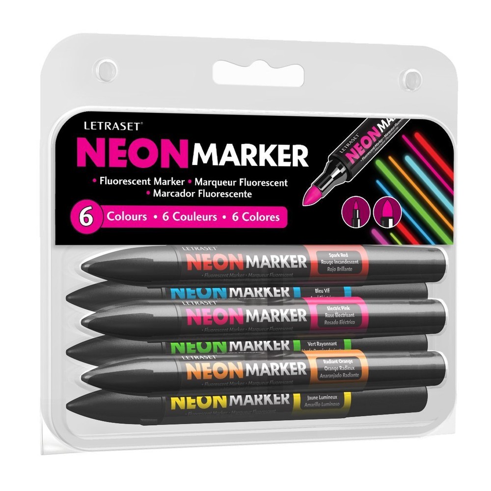 LETRASET Neon Marker 6 Fluorescent Marker Colors