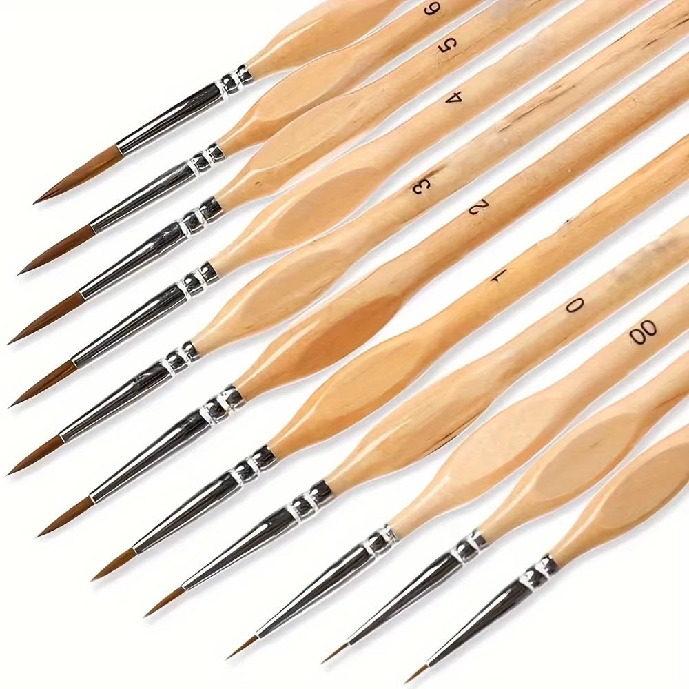 11Ps/Lot Triangle Birch Rod Miniature Hook Line Pen Art Painting Brushes Weasel