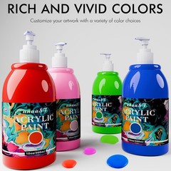 unuaST 14-Color Acrylic Paint Set, 10oz/300ml, Pump, Color Wheel