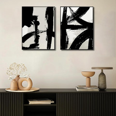 Black and White Brush Stroke Wall Art Modern Abstract Minimalist Ink Line Painti