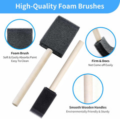 Foam Paint Brush Set 12 Pieces with Wooden Handles 1 Inch 1.5 Inch for Crafts