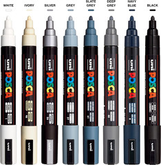 Posca Markers Set, 8 Medium Paint Markers 5M – Mono Tone – White, Ivory, Silver,