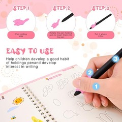 4 PC Reusable Grooved Writing Books for Kids, Magic Copy Books,Reusable Handl