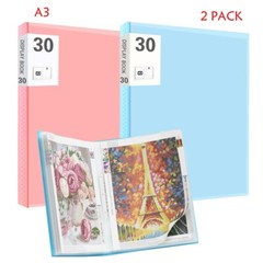 2PCS A3 Diamond Painting Storage Book for Art Portfolio Folder Photo Blue Pink