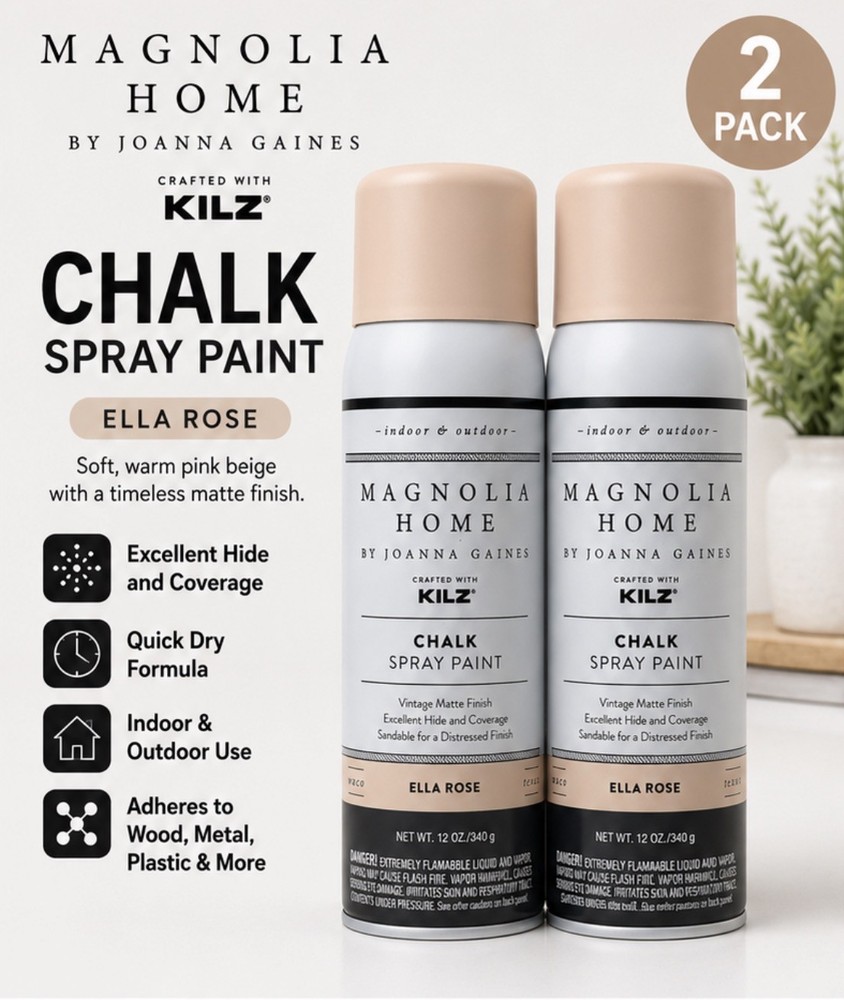Magnolia Home Spray Paint ELLA ROSE Chalk 12oz KILZ Indoor Outdoor 2 Pack
