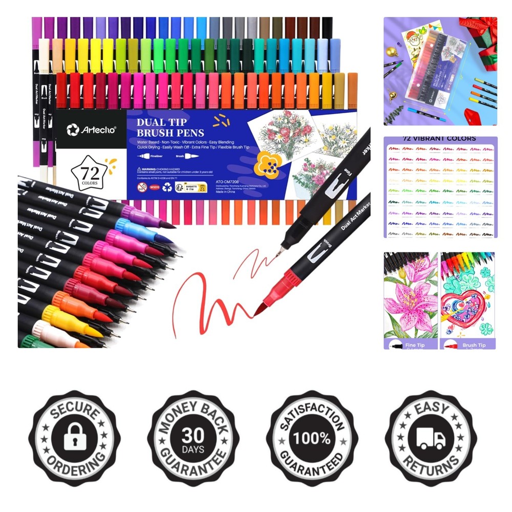 Adult Coloring & Calligraphy Set: 72 Non-Bleed Markers for Creative Minds