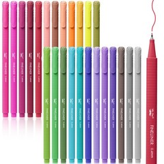 24 Pack Colored Fineliner Pens – 0.4mm, Ergonomic Triangular Barrels for Smooth