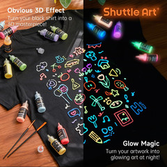 Glow in the Dark Paint, 26 Colors 3D Fabric Paint with 1 Mini UV Light 3 Brushes