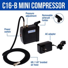 3 Tip Gravity Airbrush Set 16B Air Compressor Kit Dual-Action Hobby Cake Art