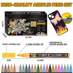 NICETY 136 Colors Acrylic Paint Markers, Extra Fine Tip Point Acrylic Paint Pens