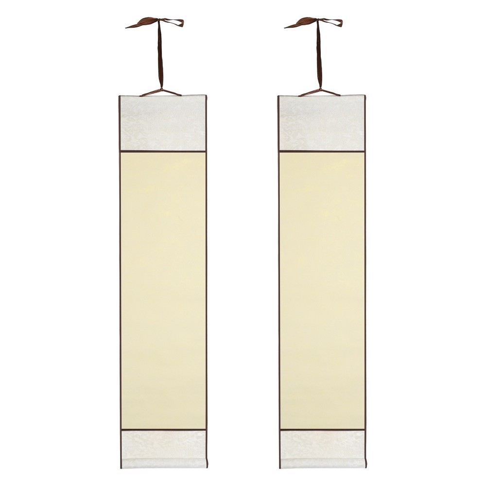 37.4″ x 8.7″ 2 Pcs Blank Hanging Scroll Paper Wood Rod, Light Beige