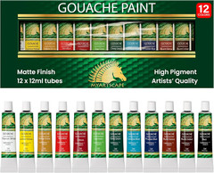 Gouache Paint Set, 12 Colors, 12 X 0.4 Fl Oz (12 Ml) Tubes, Artist Quality High