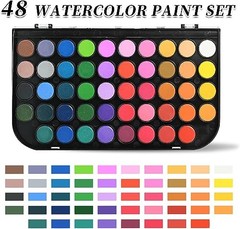 48 Color Watercolor Paint Set Washable Art Kit with Brushes & Palette Portable
