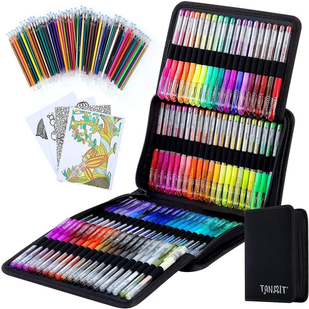 TANMIT Glitter Gel Pens, 160 Pack Glitter Pen with Case for Adults Coloring Book