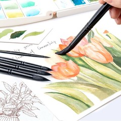 Round Watercolor Paint Brush Set Goat Hair Acrylics Gouache Black 8 PCS