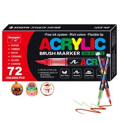 72 Colors Acrylic Paint Markers – Brush Tip Vibrant Acrylic Paint Pens Set fo…