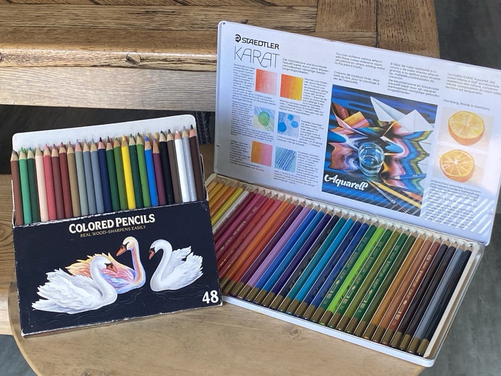 36 Staedtler Karat Aquarell Watercolour Pencils Germany Tin Case Prang 48