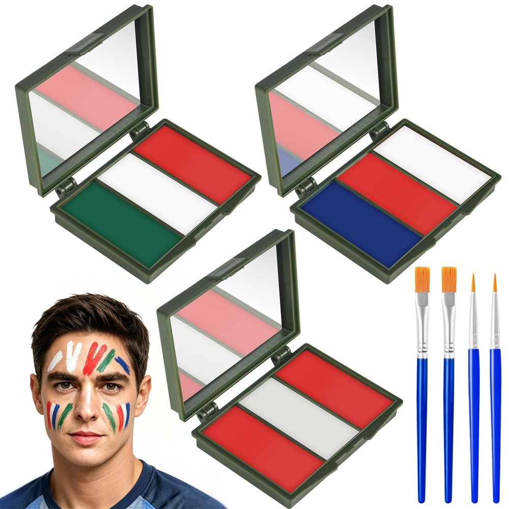 Green Blue White Red Face Painting Kit, White+Green+Blue+Red+4 Pcs Brushes