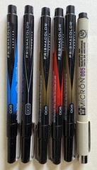 6 fine line 0.05 markers Pigma Micron & Prismacolor Premium black brown blue red