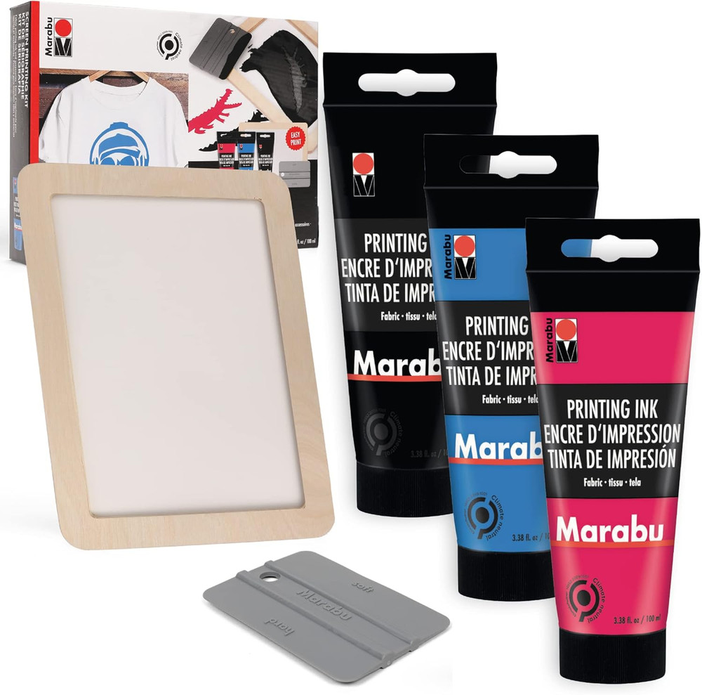 Marabu Screen Printing Kit Set – Screen Print Kit with Reusable Wooden Frame, 1