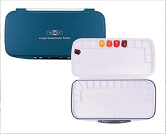 Mijello Double Decker Watercolor Palette, 30 Paint Wells, Teal, 13.25″ x 6.75″ x