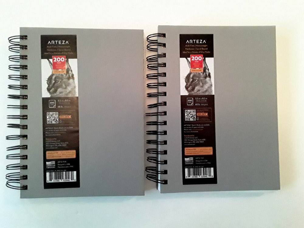 2 Arteza Gray Sketch Books Drawing Pads 200 Sheets Each 68 lb 5.5×8.5″ Acid Free