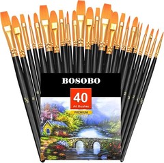 Round Pointed Tip Paint Brushes Set 40 Pcs Nylon Hair Art Brushes