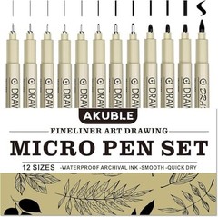 Micro Fineliner Drawing Art Pens: 12 Black Fine Line Waterproof Ink Set Artist S