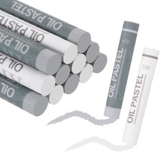 Soft Oil Pastels, Oil Pastel Crayons Blendable(White Light Gray, Pack of 12)