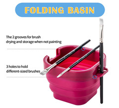 Airtight Watercolor Palette (16-Well) with Lid & PINK Collapsible Brush Basin