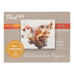 Fluid 100 Watercolor Paper Block, 6 x 8 inches, 15 Sheets. 140 lb (300 GSM) 1…