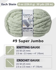 Chunky Yarn Hand Knitting #9 Jumbo 8 Pack oz Sage Green Cozyful Thick Crocheting