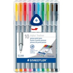 10 – STAEDTLER Triplus Fineliner Pourous Point Pens – 0.3mm – Assorted Ink – New