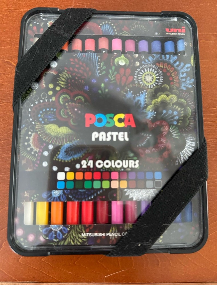 UNI Posca 24 Pack Multicolor Wax Pastels Smooth Drawing Art Markers Set NEW