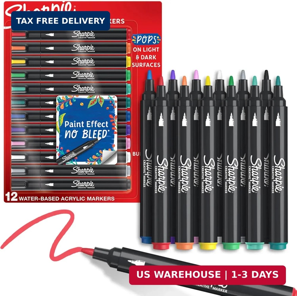 Sharpie Creative Markers, Water-Based Acrylic, Bullet Tip, Assorted Colors, 12 C