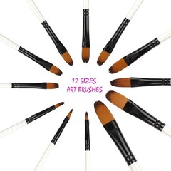 12 PCS Filbert Paint Brushes Set, Artist Brush for Acrylic Oil Watercolor Gouach