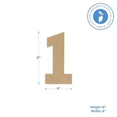 Wooden Number 1, 8 Inch, Unfinished Large Wood Numbers for Crafts | Woodpeckers