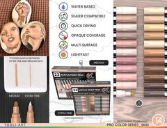 22 Acrylic Paint Marker Pen Skin Flesh Tones Pro Color Series Set 3mm Medium Tip