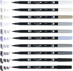 56171 Dual Brush Pen Art Markers, Grayscale, 10-Pack. Blendable, Brush and Fi…
