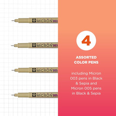 Pigma 50047 Micron Blister Card Ink Pen Set, Black/Sepia, 003/005 Black/Sepia 4C