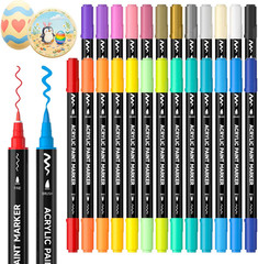 25 Colors Dual Tip Acrylic Paint Markers, Brush Tip and Fine Tip Acrylic Paint P