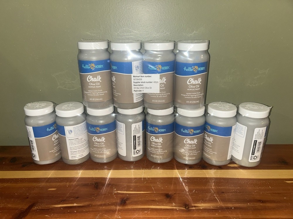12 Bottles Of Hello Hobby Chalk Acrylic Paint 8 fl oz – Olive Oil Opaque Matte