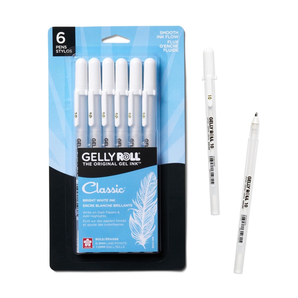 Sakura Gelly Roll Classic White Pens Pack of 6 Bold 10 Point Ink for Art