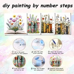 4 Pack Book Paint by Numbers Kit for Adults Beginner,DIY Easy Flower JA-10-1