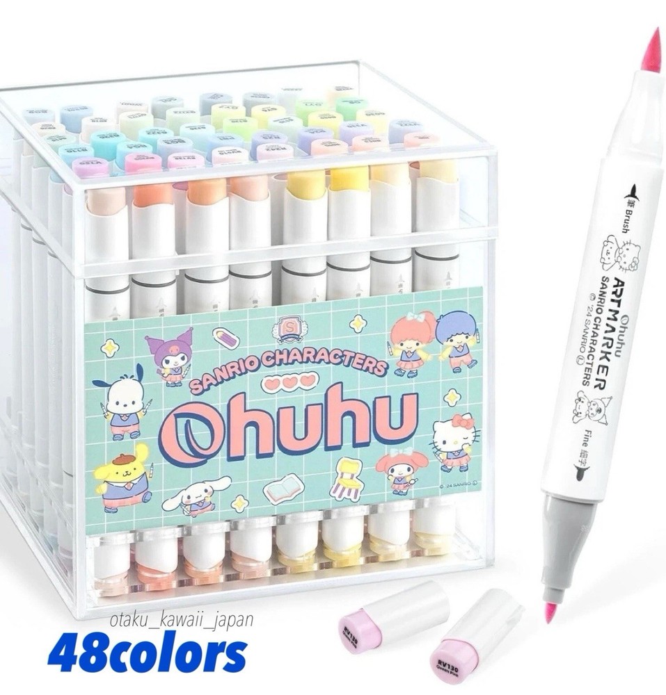 Ohuhu x Sanrio 48 Color Pastel Marker Set w/ Blender Pen Brush Type Japan New