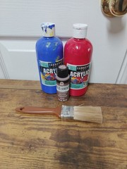 Large Acrylic Paint Set Red And Blue , Brown + Paint Brush 1.5″